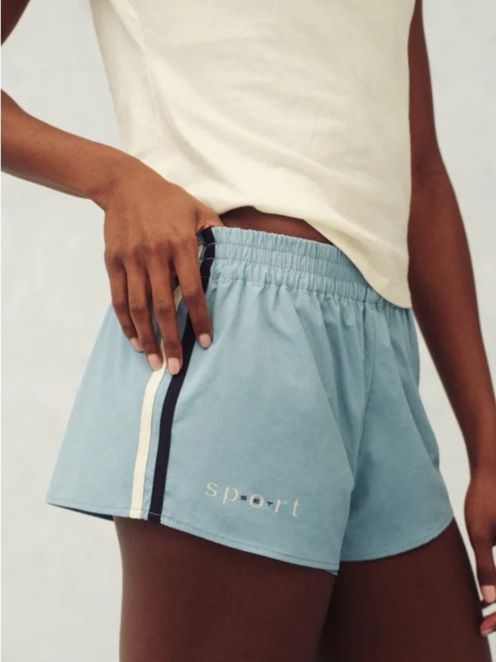 SET Active Light Blue Athletic Shorts with Navy & White Stripes color ‘Washed’
